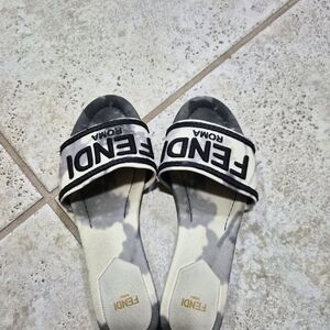 Fendi Roma Slide Sandals in Black and White